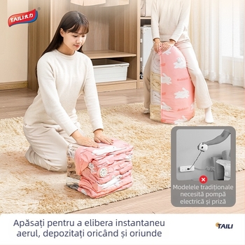 Sac de vid pentru depozitarea păturilor și duvet-urilor – fără evacuare de aer, extra-large, design 3D îngroșat