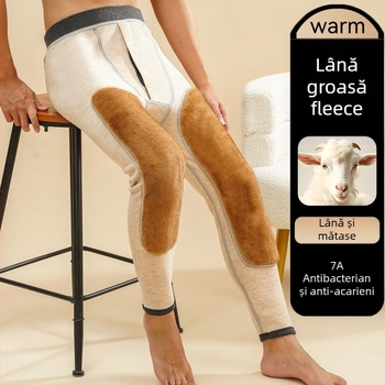 Pantaloni termici pentru bărbați, talie înaltă, iarnă, protecție pentru genunchi și talie, căptuți cu fleece, groși și calzi