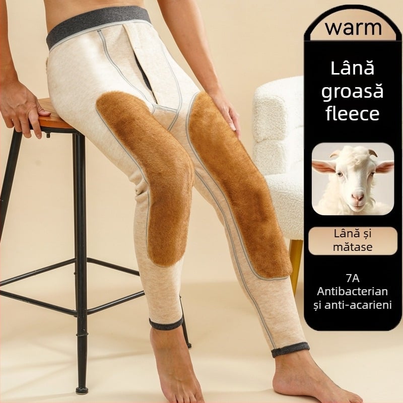 Pantaloni termici pentru bărbați, talie înaltă, iarnă, protecție pentru genunchi și talie, căptuți cu fleece, groși și calzi