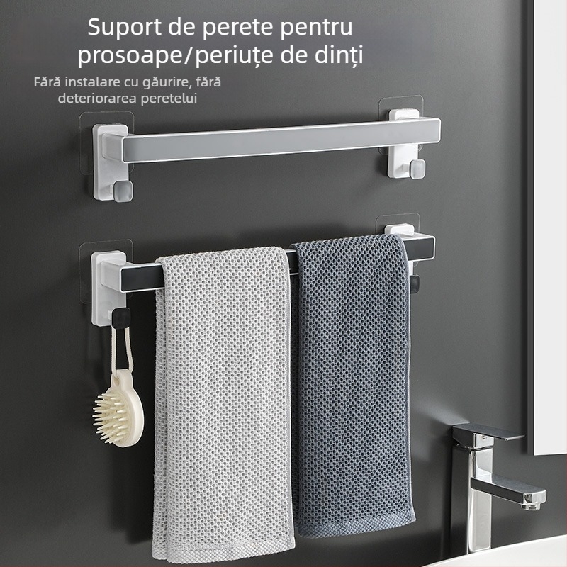 Model nou fără găuri: suport de perete pentru prosoape și spațiu de depozitare baie, organizator pentru papuci în spatele ușii