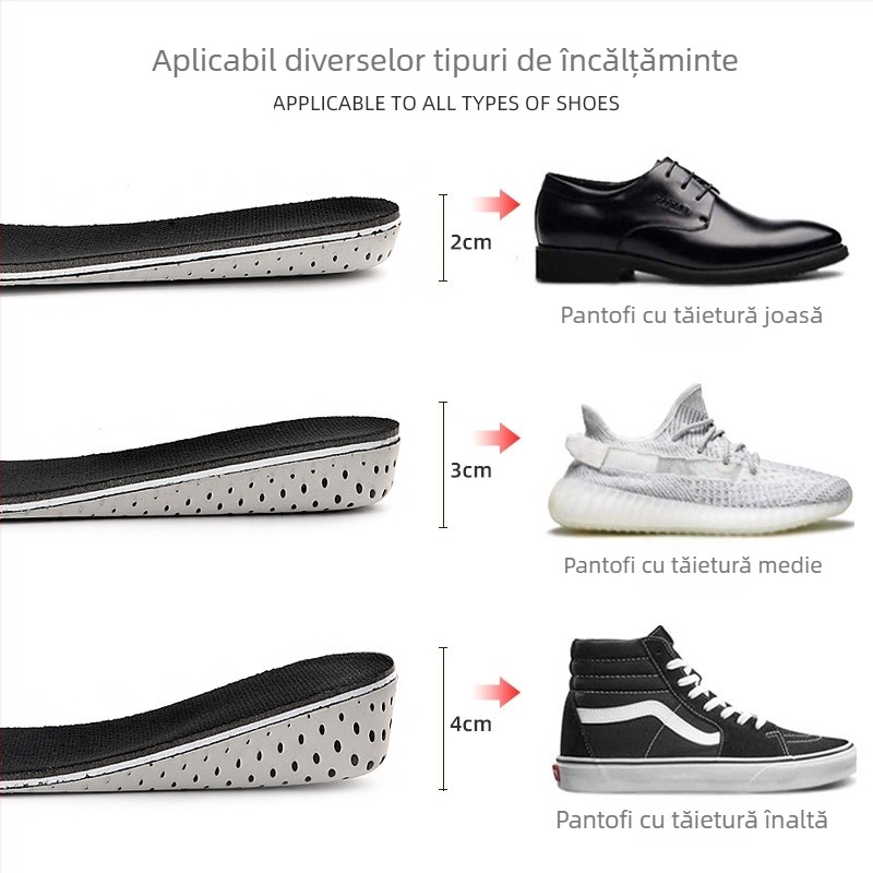 Înalță-tălpi ascunse din EVA pentru pantofi sport și casual — tălpi interioare, încălzite, talpă completă, unisex, 2–4 cm