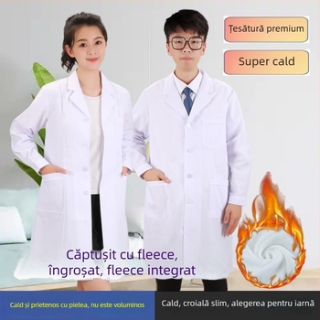 Halat alb medical, unisex, cu mâneci lungi și scurte, pentru medici, asistenți medicali și farmaciști, uz clinic/laborator, căptușit cu fleece.