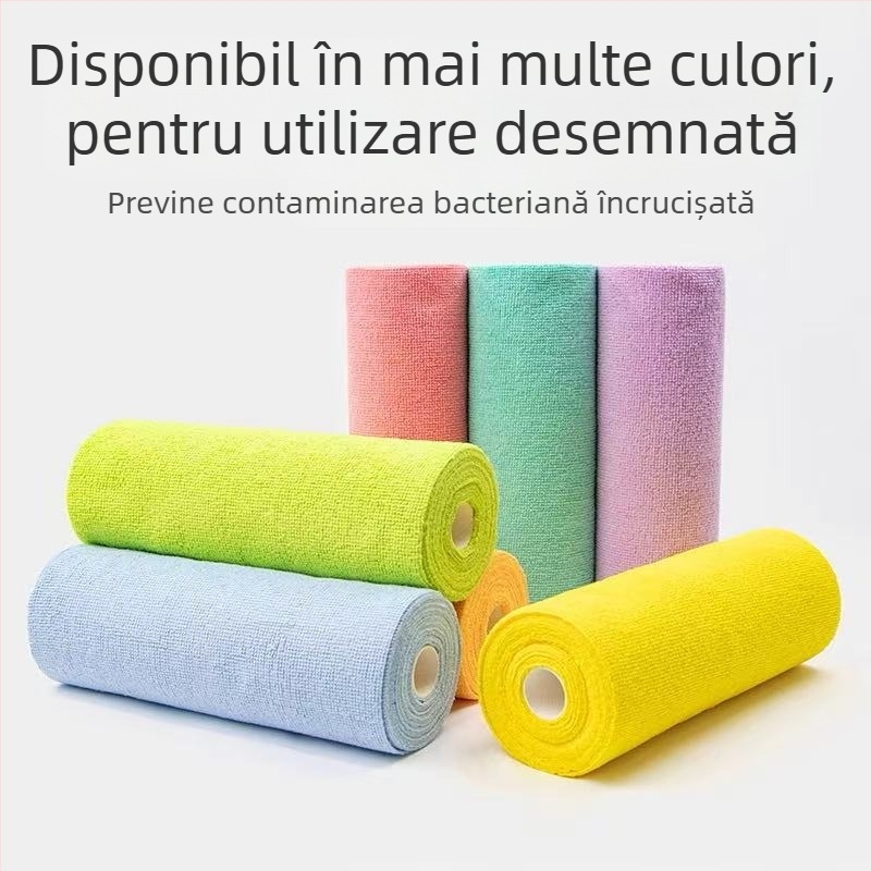Cârpa de bucătărie din microfibră, tip rulă, pentru curățare uscată și umedă, de unică folosință