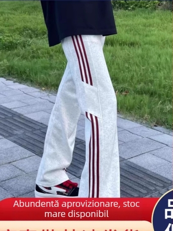 Pantaloni sport bărbați în stil american, cu trei dungi, croială drapată, largi pentru toamnă, casual pentru adolescenți și studenți