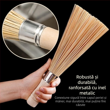 Perie de bucătărie din bambus natural, stil vechi, durabilă, pentru spălat oale și vase