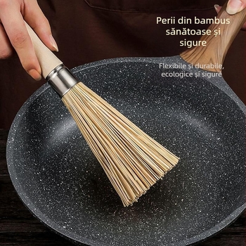 Perie de bucătărie din bambus natural, stil vechi, durabilă, pentru spălat oale și vase