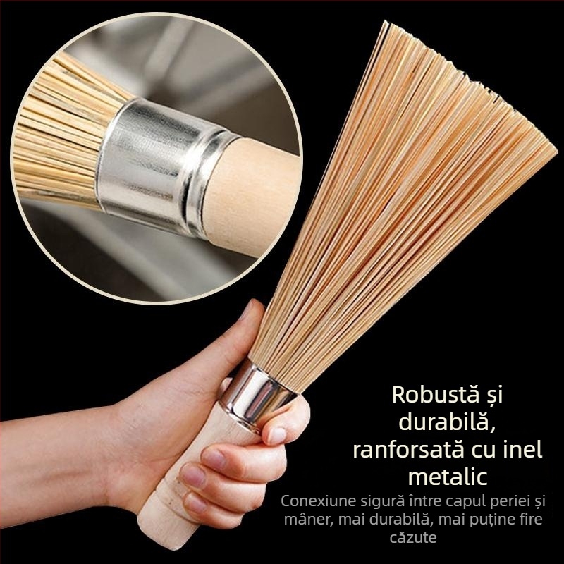 Perie de bucătărie din bambus natural, stil vechi, durabilă, pentru spălat oale și vase