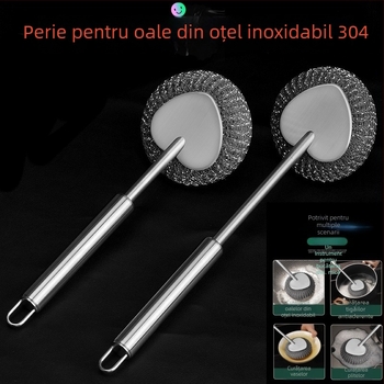 Perie din oțel inoxidabil pentru curățarea oalelor, cu bilă de curățare, bucătărie