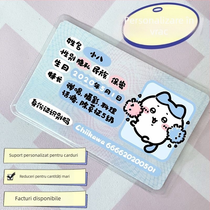 Husă transparentă din PVC pentru card de identitate, cu imprimare personalizată