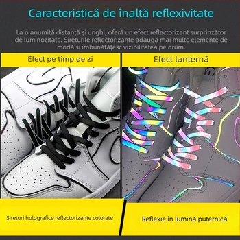 Șnururi holografice reflectorizante pentru AJ1/AF1 – șnururi plate, colorate, cu reflexie 3M și efect chameleon laser