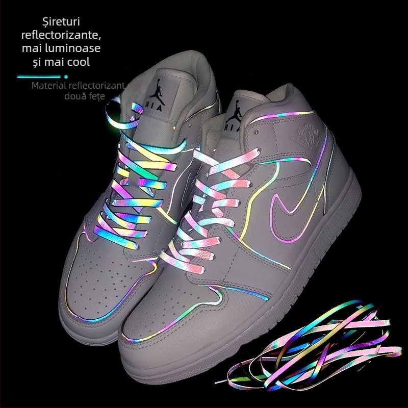 Șnururi holografice reflectorizante pentru AJ1/AF1 – șnururi plate, colorate, cu reflexie 3M și efect chameleon laser
