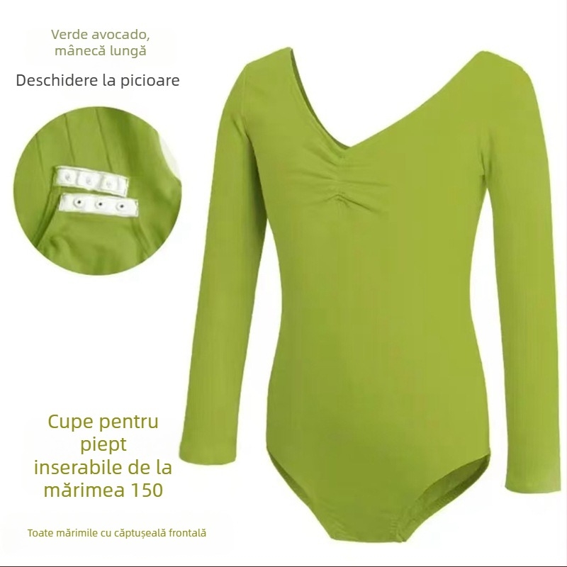 Body de dans pentru copii, mânecă lungă, toamnă–iarnă, din bumbac-lycra, pentru fete, costum pentru examen de dans popular chinezesc