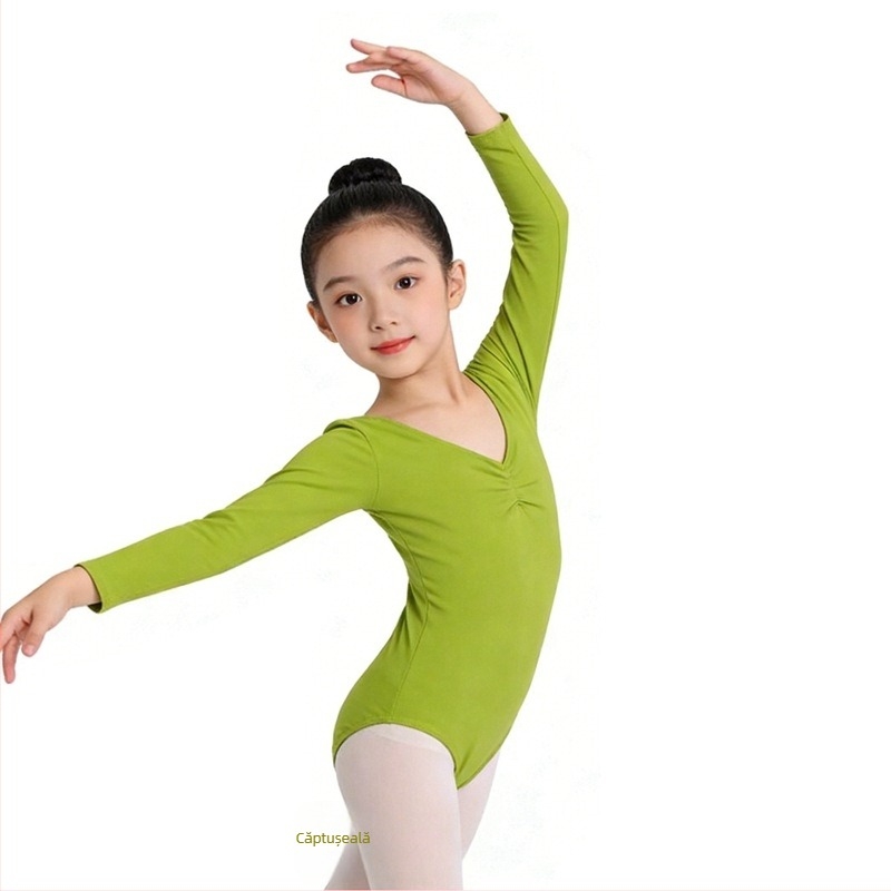 Body de dans pentru copii, mânecă lungă, toamnă–iarnă, din bumbac-lycra, pentru fete, costum pentru examen de dans popular chinezesc