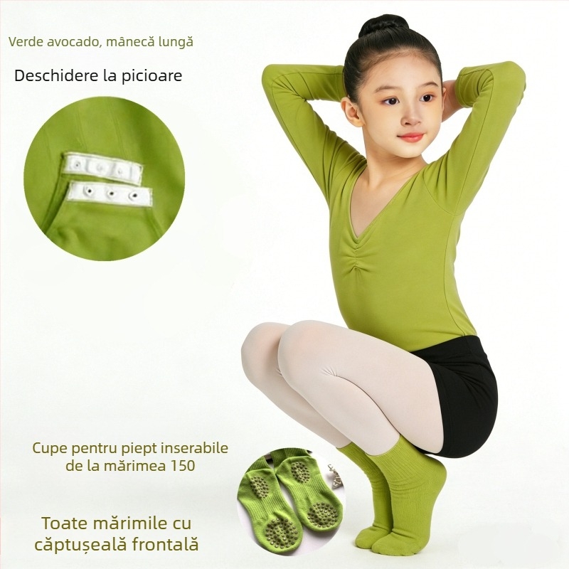 Body de dans pentru copii, mânecă lungă, toamnă–iarnă, din bumbac-lycra, pentru fete, costum pentru examen de dans popular chinezesc