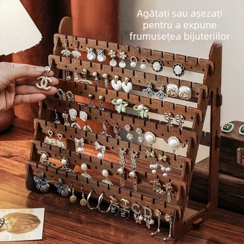 Suport din lemn pentru bijuterii, cu 7 niveluri, pentru cercei