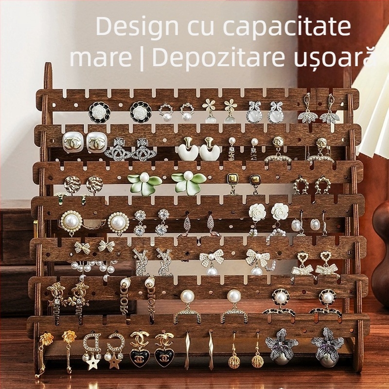 Suport din lemn pentru bijuterii, cu 7 niveluri, pentru cercei