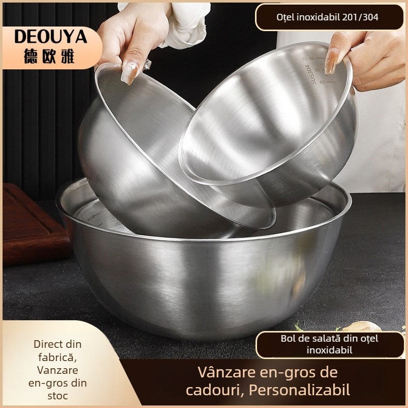 Castron din oțel inoxidabil de calitate alimentară pentru spălat legume, frământat aluat și bătut ouă, bol de bucătărie pentru salate, gros și durabil