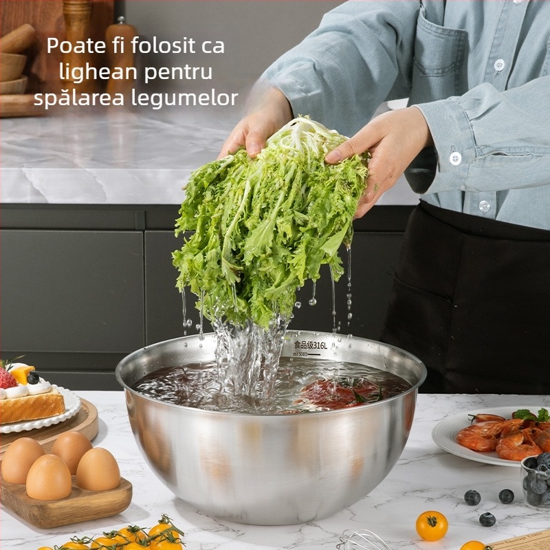 Castron din oțel inoxidabil de calitate alimentară pentru spălat legume, frământat aluat și bătut ouă, bol de bucătărie pentru salate, gros și durabil