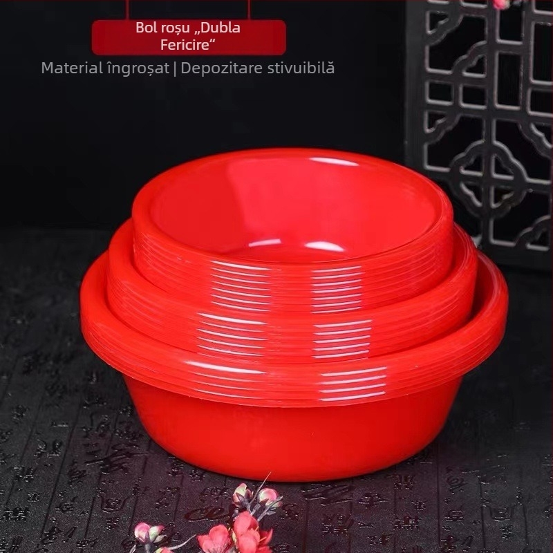 Vas de plastic roșu, mare, circular, pentru uz casnic, spălarea hainelor și a legumelor, cadou de nuntă, diametrul 36 cm