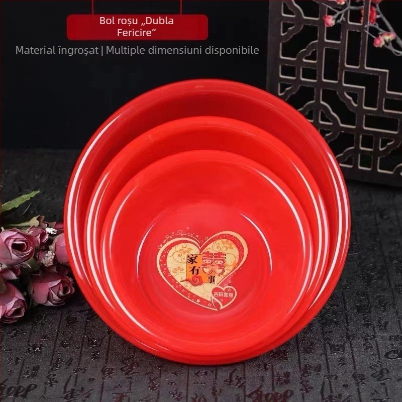 Vas de plastic roșu, mare, circular, pentru uz casnic, spălarea hainelor și a legumelor, cadou de nuntă, diametrul 36 cm