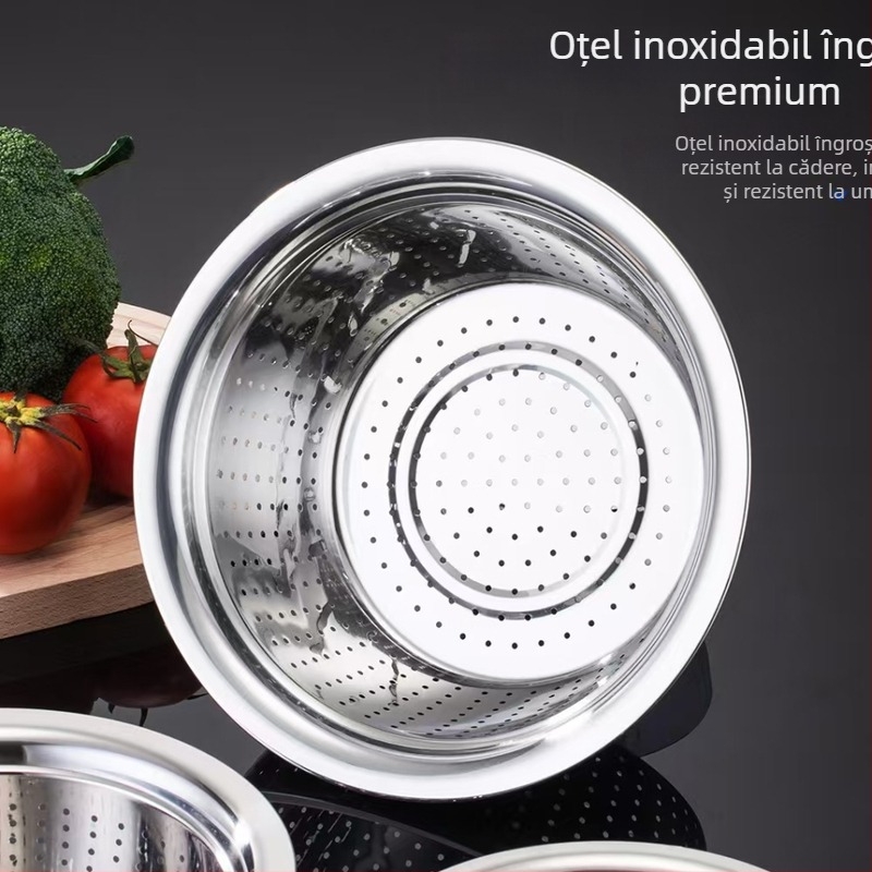Sită din oțel inoxidabil, cu coș de scurgere fin și formă circulară, pentru spălat legume și fructe