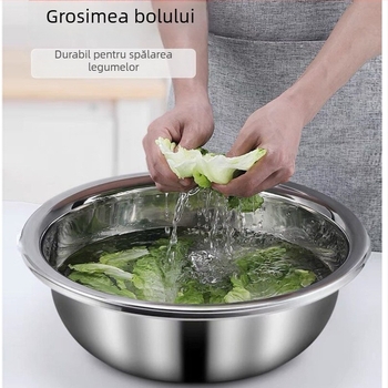 Bol din oțel inoxidabil, multifuncțional, fără magnet, îngroșat și adâncit, pentru frământat aluat, spălat legume și haine, și pentru depozitarea condimentelor în bucătării și cantine.