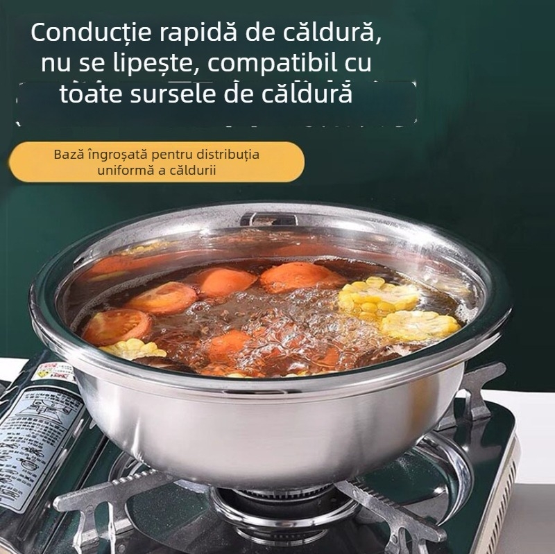 Bol din oțel inoxidabil, multifuncțional, fără magnet, îngroșat și adâncit, pentru frământat aluat, spălat legume și haine, și pentru depozitarea condimentelor în bucătării și cantine.