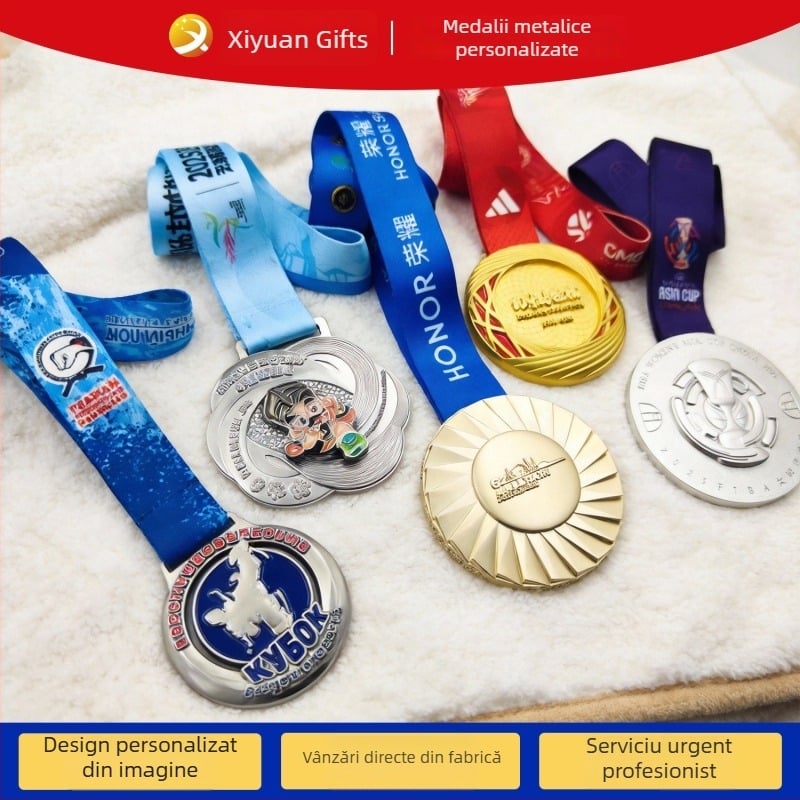 Medalii metalice personalizate pentru evenimente sportive: maraton, aur, argint și bronz, cu gravură în relief, premiu memorial