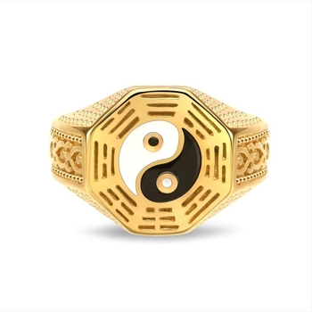 Inel din oțel inoxidabil cu motiv yin-yang bagua, stil etnic, masculin și unisex bijuterii
