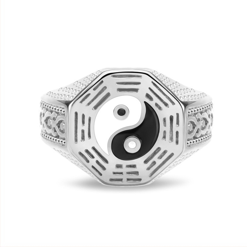 Inel din oțel inoxidabil cu motiv yin-yang bagua, stil etnic, masculin și unisex bijuterii