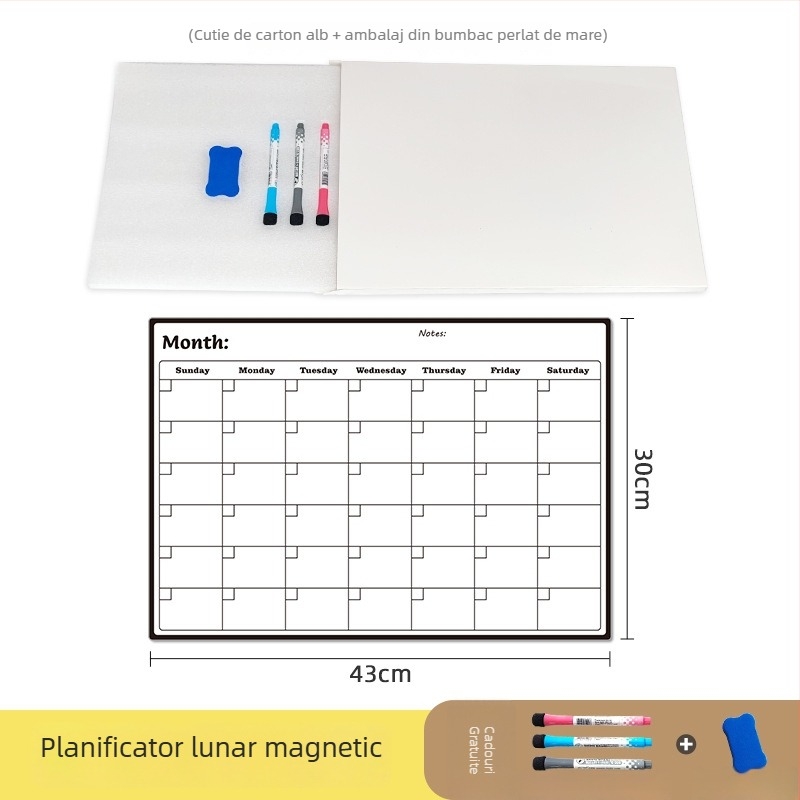 Planificator magnetic lunar pentru frigider, tablă de mesaje detașabilă, tablă albă