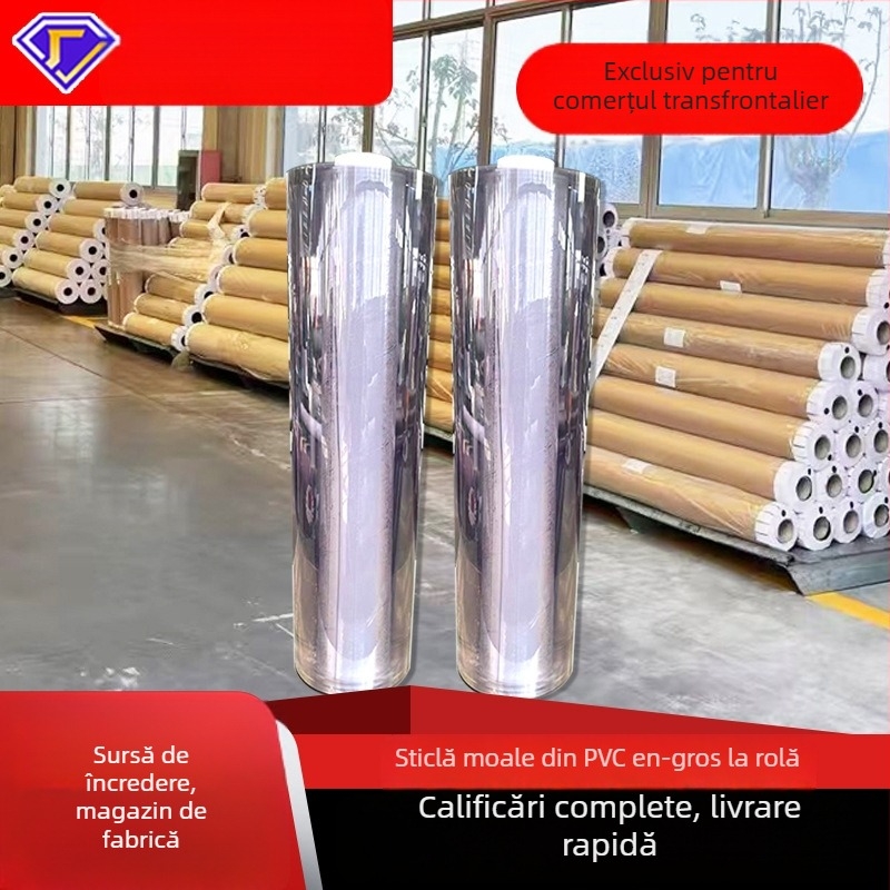 Față de masă PVC transparentă pe rolă, aspect cristal, impermeabilă, rezistentă la ulei, fără miros, suprafață moale pentru masă