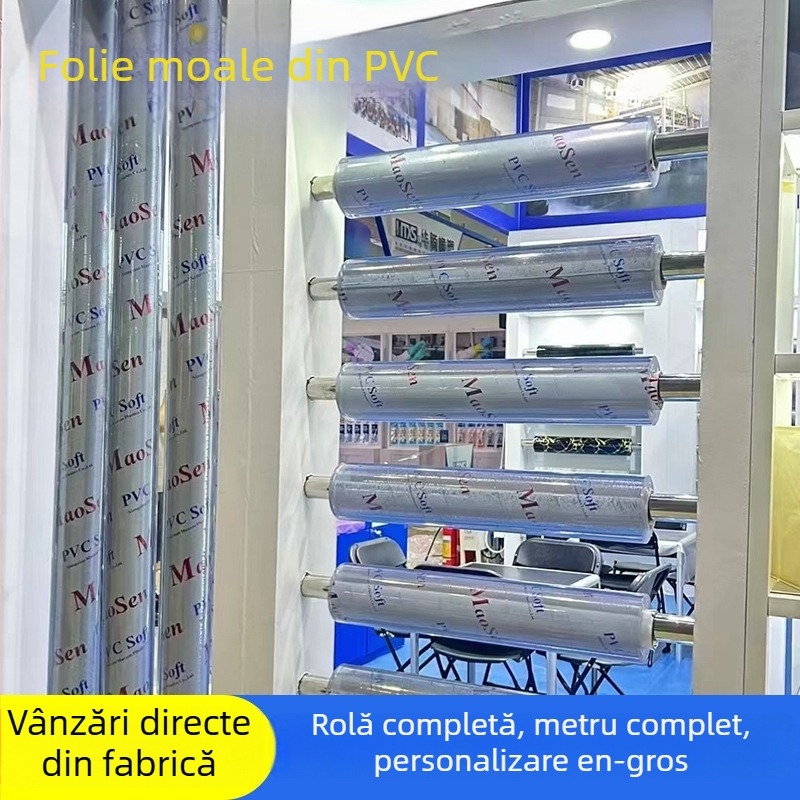 Față de masă PVC transparentă pe rolă, aspect cristal, impermeabilă, rezistentă la ulei, fără miros, suprafață moale pentru masă