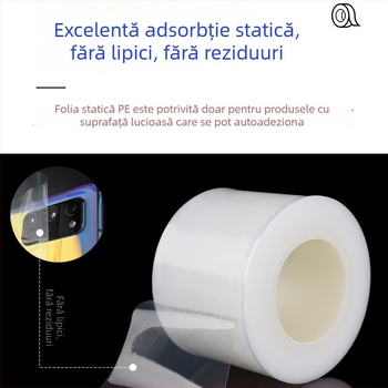 Folie protectoare PE electrostatică pentru sticlă și carcase din plastic, transparentă, autoadezivă, anti-praf