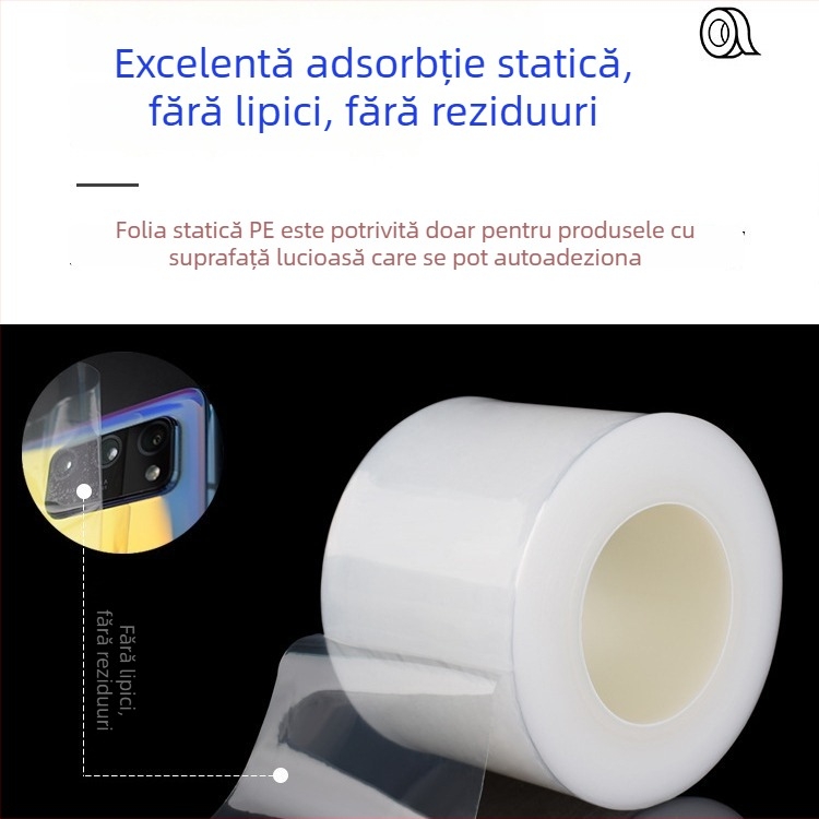 Folie protectoare PE electrostatică pentru sticlă și carcase din plastic, transparentă, autoadezivă, anti-praf