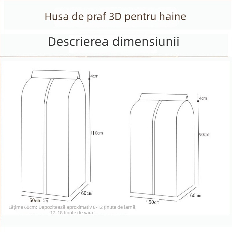 Protecție împotriva prafului din PEVA pentru haine – husă 3D de depozitare, set