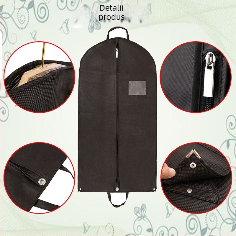 Husă din material nețesut negru, 120 g, protecție împotriva prafului pentru costume