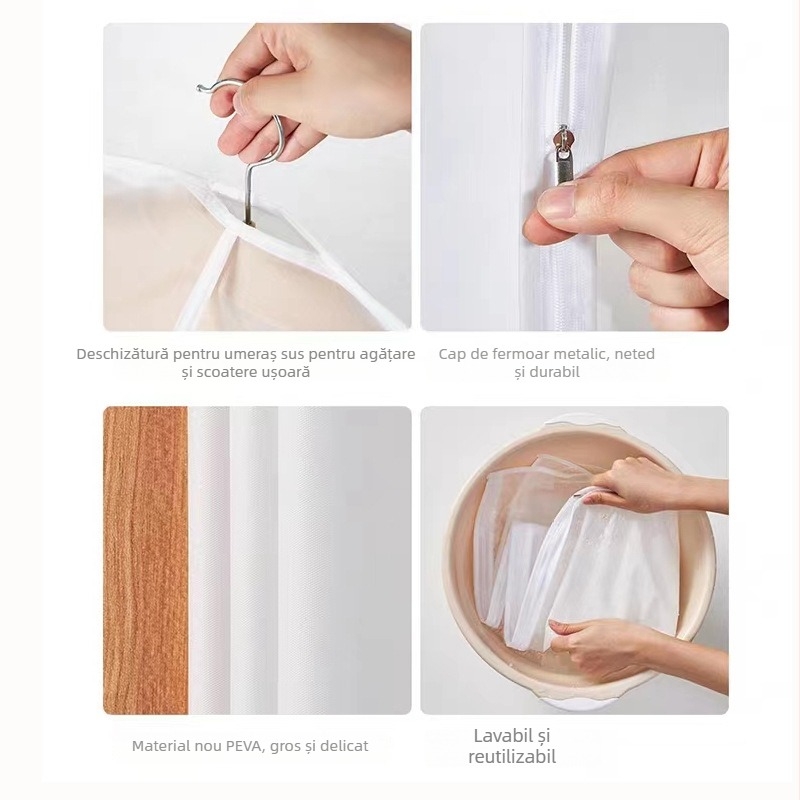 Husă de praf din PEVA, pentru haine, transparentă, pentru paltoane și costume, protecție împotriva umezelii