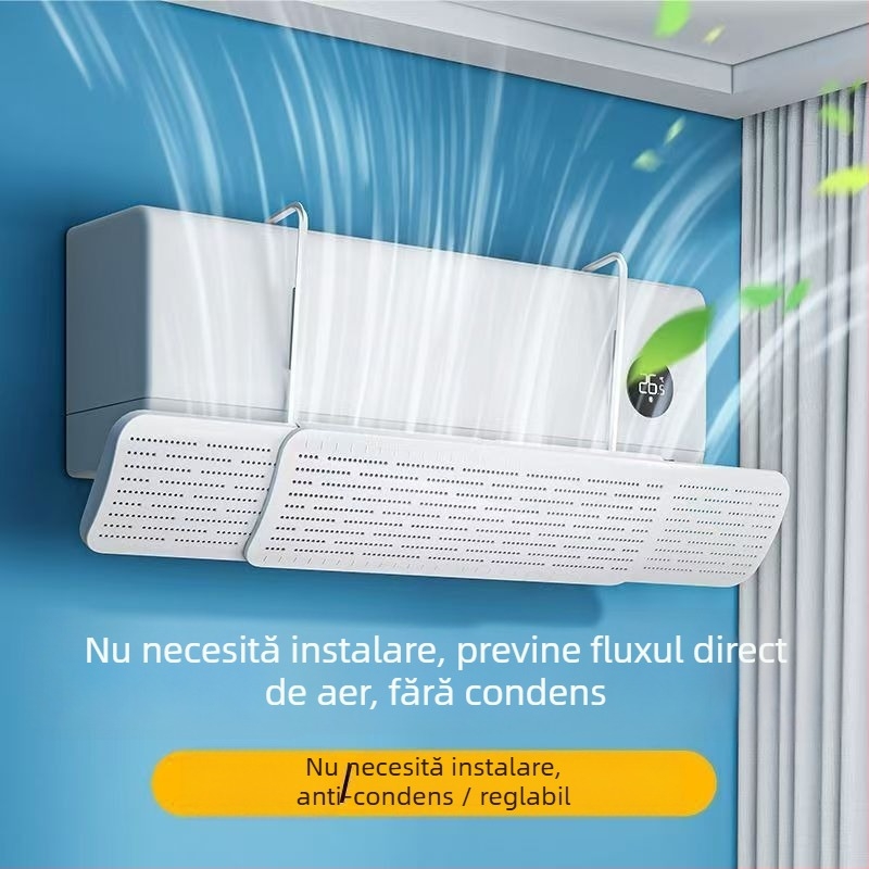 Deflector de vânt pentru aer condiționat, trei în unu, pentru uz casnic, fără montaj, previne fluxul direct de aer, extensibil, fixare universală pe perete