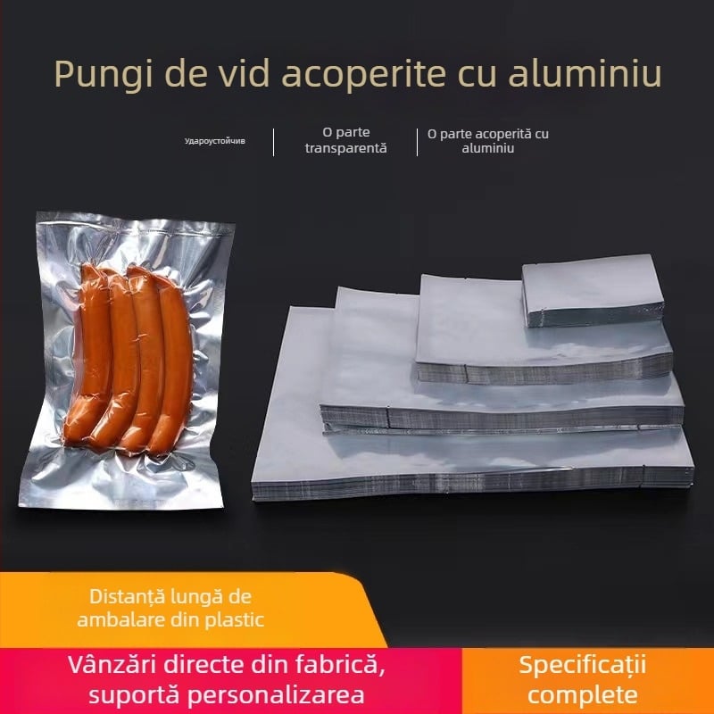 Pungă vid Nylon translucid cu folie de aluminiu Yin-Yang pentru alimente, pungă cu gură plată pentru alimente gătite