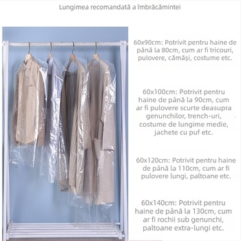 Husă transparentă pentru haine, pentru agățare, protecție împotriva prafului, pungă plastic de unică folosință