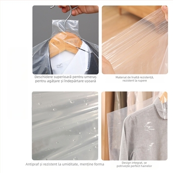 Geantă transparentă de haine cu umeraș, de unică folosință, protecție împotriva umezelii, husă de plastic PE pentru depozitare, uz casnic, protecție împotriva prafului pentru costum