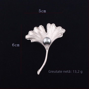 Broșă pentru femei cu frunză de ginkgo, perle și cristale zirconiu cubic, accesoriu elegant pentru haine