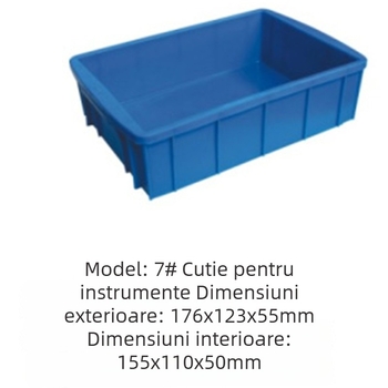 Cutie instrumente HDPE, cutie de unelte din plastic, standard, interne 155×110×50 mm, externe 176×123×55 mm, înaltă rezistență, turnare prin injecție, siglă imprimată