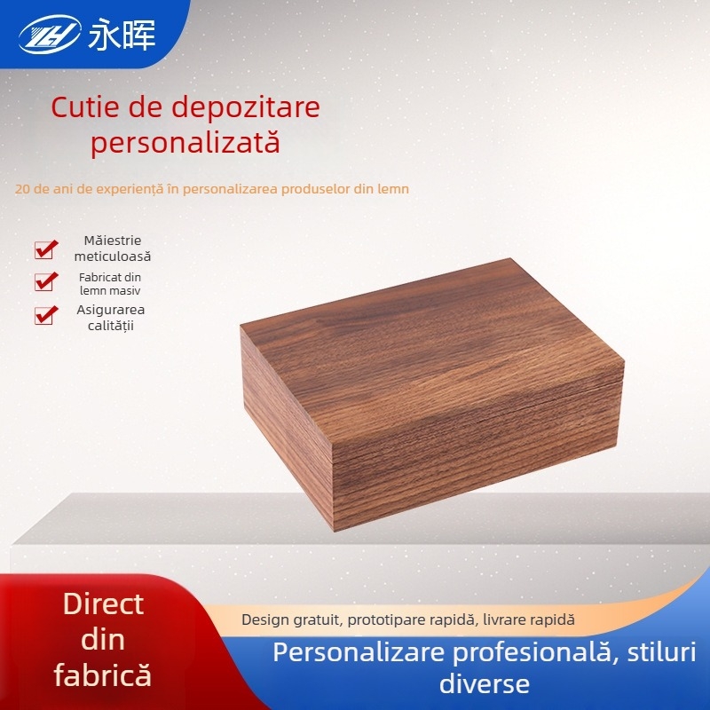 Cutie pătrată pentru șervețele din lemn de nuc, decor de birou din lemn, cu posibilitatea personalizării logo-ului