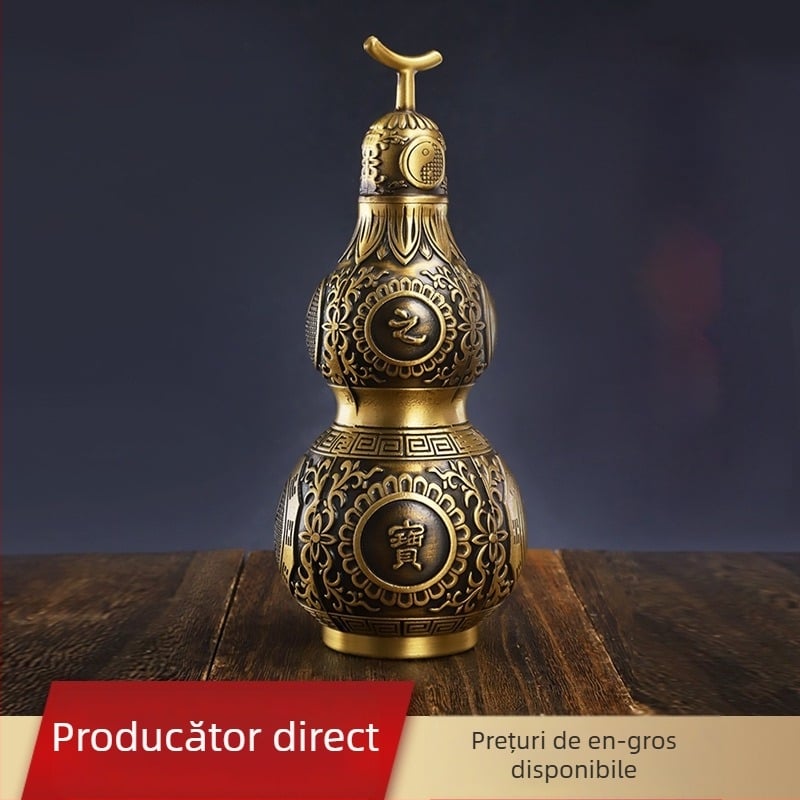 Ornament din cupru în formă de dovleac, cu capac articulat, stil Bagua, turnare prin presiune