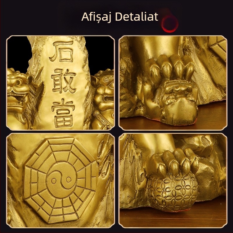 Talisman din alamă cu lei dubli, pentru activarea celor patru direcții și atragerea bogăției