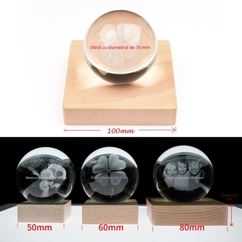 Lampă LED cu sferă de cristal în formă de cub pe bază din lemn, bază de iluminat pătrată, încărcare USB, lumini multicolore