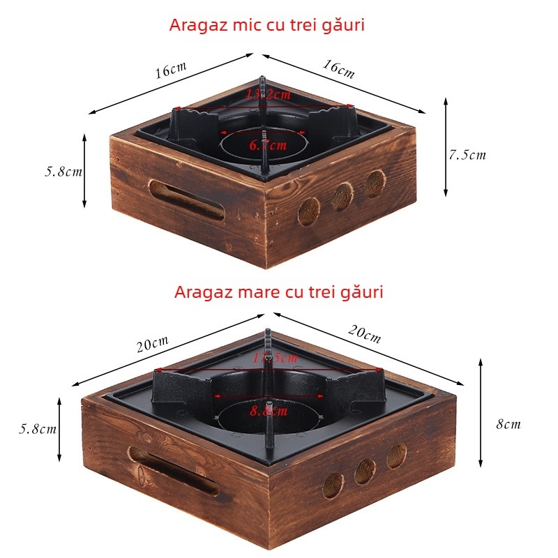 Arzător de alcool cu cadru din lemn, aliaj de aluminiu turnat, arzător pătrat, în diferite dimensiuni