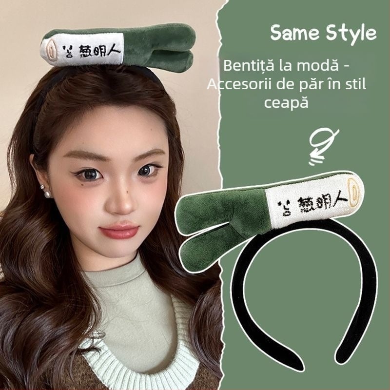 Bandă de păr drăguță cu ceapă verde, din material textil, lucrată manual, recuzită pentru fotografii pentru copii și adulți